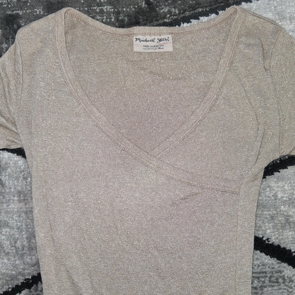 EUC Michael Stars One Size Light Brown Tan Sparkly Long Sleeved Tshirt! - Picture 2 of 8